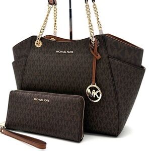 Michael Kors Large Jet Set Travel Chain Shoulder Bag & Continental Wallet Brown